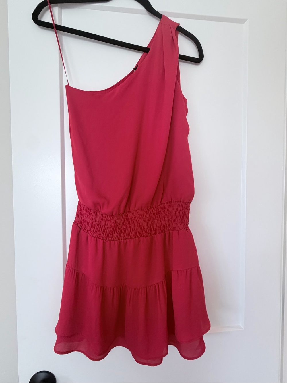 Girls One-Shoulder Fuchsia Dress